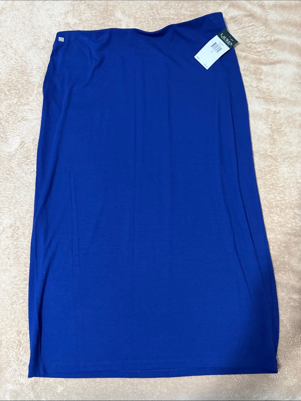 NWT Lauren Ralph Lauren Cobalt Royal Blue Knit Pull-On Midi Skirt Size L